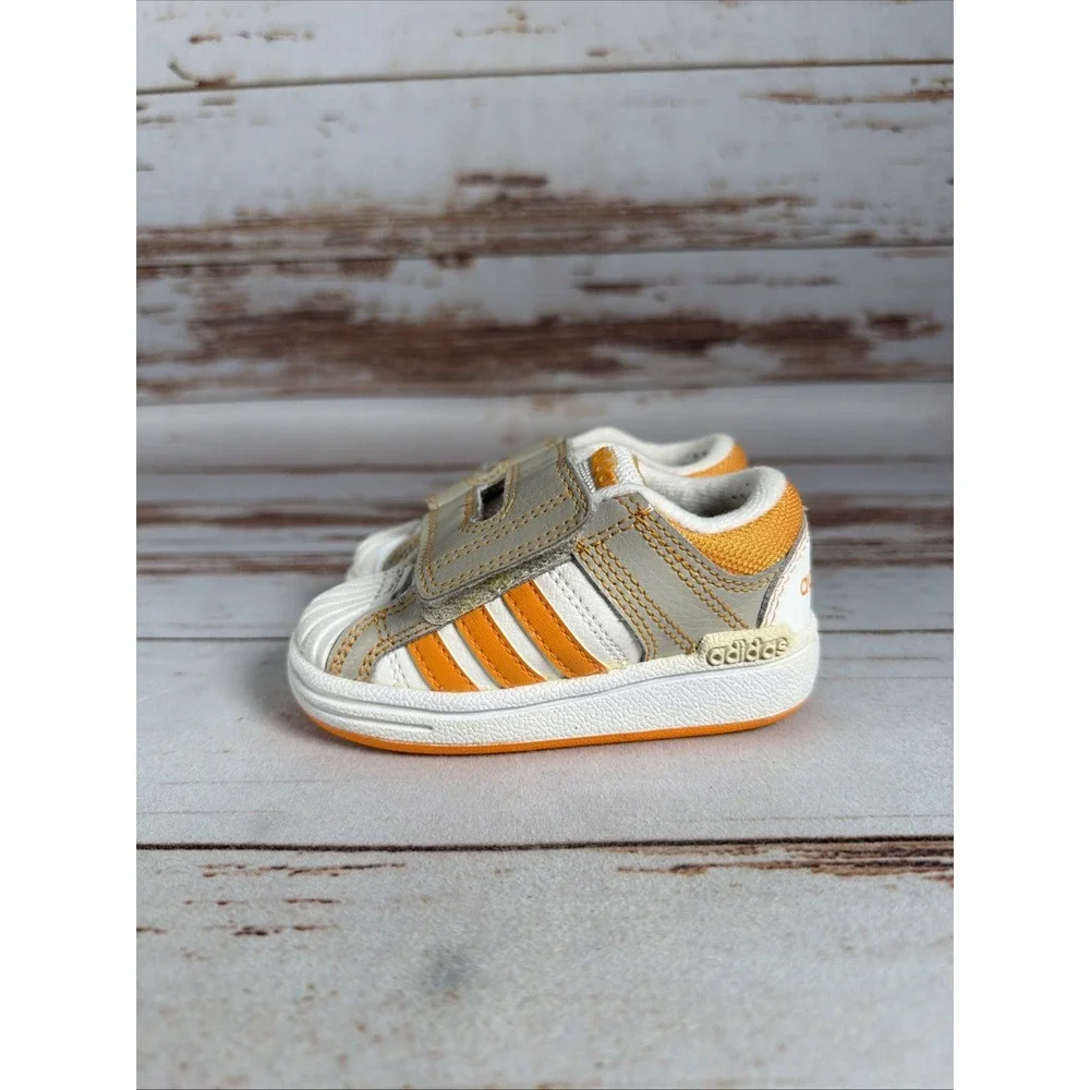 Adidas Toddler 5K Slip On Sneakers Grey Orange White Shell Toe Shoes Used